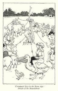 Gemensamma glädjeämnen under stenåldern, rondellens ursprung (litho) av William Heath Robinson