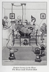 Östlig lyx i hemmet, det hemgjorda turkiska badet (litho) av William Heath Robinson