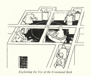 Förklara användningen av det gemensamma badet (litho) av William Heath Robinson