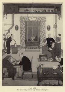Platt liv, hur det äntligen är möjligt att hålla kycklingar i toppen platt av William Heath Robinson