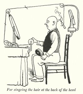 För att svänga håret på baksidan av huvudet (litho) av William Heath Robinson