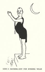 Gents baddräkt för kvällskläder (litho) av William Heath Robinson