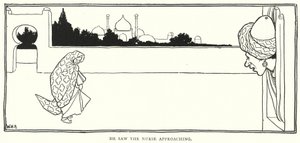 Han såg sjuksköterskan närma sig (gravyr) av William Heath Robinson