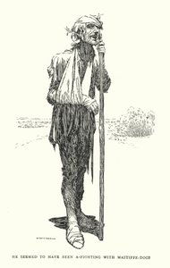 Han verkade ha slagits med mastiffe-hundar (litho) av William Heath Robinson