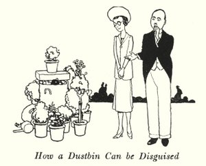 Hur en soptunna kan döljas (litho) av William Heath Robinson