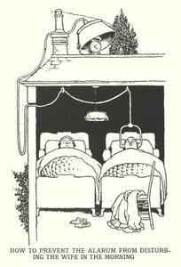 Hur man förhindrar att alarmet stör frun på morgonen (litho) av William Heath Robinson