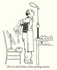 Hur man undviker tårar när man skalar lök (litho) av William Heath Robinson