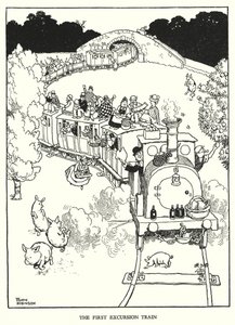 Illustration för Railway Ribaldry av W Heath Robinson (litho) av William Heath Robinson