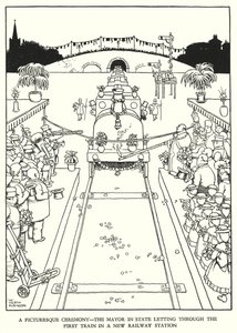 Illustration för Railway Ribaldry av W Heath Robinson (litho) av William Heath Robinson