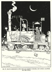 Illustration för Railway Ribaldry av W Heath Robinson (litho) av William Heath Robinson