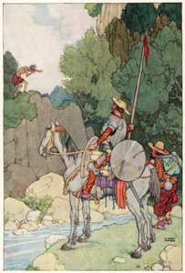 Illustration för The Adventures of Don Quijote (färg litho) av William Heath Robinson