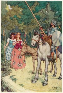 Illustration för The Adventures of Don Quijote (färg litho) av William Heath Robinson