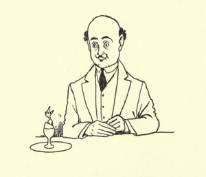 Man överraskad av fågel i hans morgonägg av William Heath Robinson