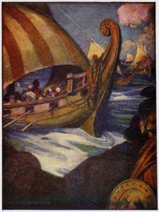 Många var hjältarna som seglade bort från Grekland (färg litho) av William Heath Robinson