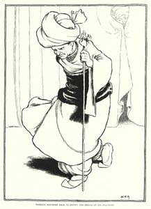 Mesrour skyndade tillbaka för att rapportera resultatet av sina förfrågningar (gravyr) av William Heath Robinson