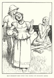 Gamla förfallna män på randen av Charons banker (litho) av William Heath Robinson