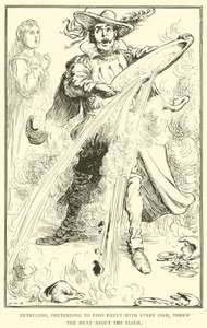 Petruchio, som låtsades hitta fel med varje rätt, kastade köttet på golvet av William Heath Robinson