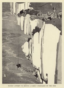 Modigt försök att rädda en familj som blivit omkörd av tidvattnet av William Heath Robinson