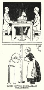 Snabb service i frukostsalong (litho) av William Heath Robinson