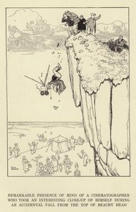 En filmfotograf som tog en intressant närbild av sig själv under ett oavsiktligt fall från toppen av Beachy Head av William Heath Robinson
