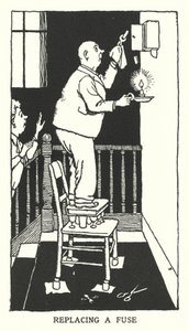 Byta en säkring (litho) av William Heath Robinson