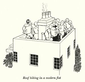 Takvandring i en modern lägenhet (litho) av William Heath Robinson