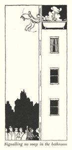 Signalerar ingen tvål i badrummet (litho) av William Heath Robinson