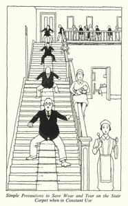 Enkla försiktighetsåtgärder för att spara slitage på trappmattan vid konstant användning (litho) av William Heath Robinson