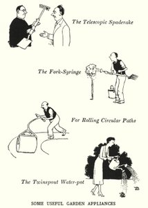 Några användbara trädgårdsapparater (litho) av William Heath Robinson
