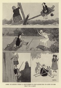 Vissa tillfällen då en herr inte förväntas ge upp sin plats till en dam av William Heath Robinson