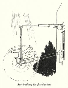Solbad för lägenhetsbor (litho) av William Heath Robinson