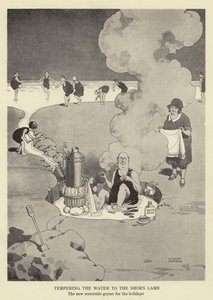 Temperering av vattnet till det klippta lammet, den nya gejsern vid vattnet för semestern av William Heath Robinson