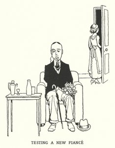 Testar en ny fästman (litho) av William Heath Robinson