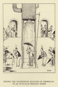 Testning av paraplyers vattentäthet i ett modernt Brolley Works av William Heath Robinson