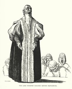 Lord Suckfist vädjade inför Pantagruel (litho) av William Heath Robinson