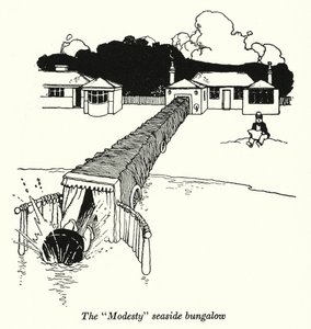 Bungalowen "Modesty" vid havet (litho) av William Heath Robinson