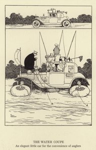 Water Coupe, en elegant liten bil för att underlätta för sportfiskare. av William Heath Robinson