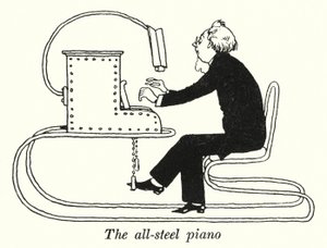 Pianot i helt stål (litho) av William Heath Robinson