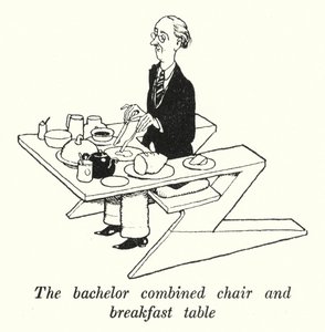 Ungkarlen kombinerad stol och frukostbord (litho) av William Heath Robinson