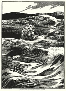 Båten sjönk och lämnade mig på ytan (gravyr) av William Heath Robinson