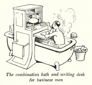 Kombinationen badkar och skrivbord för affärsmän (litho) av William Heath Robinson