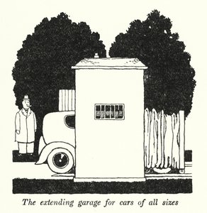 Det utbyggda garaget för bilar av alla storlekar (litho) av William Heath Robinson