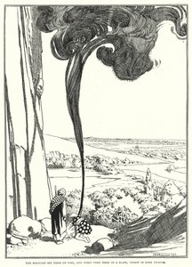 Magikern satte eld på dem, och när de brann, kastade han in lite rökelse (gravyr) av William Heath Robinson