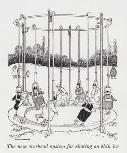 Det nya overheadsystemet för skridskoåkning på tunn is (litho) av William Heath Robinson