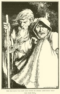 Den gamle kungen hade nu ingen annan följeslagare än den stackars dåren av William Heath Robinson