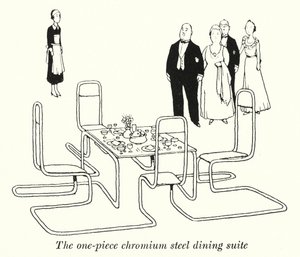 Matsviten i ett stycke i kromstål (litho) av William Heath Robinson