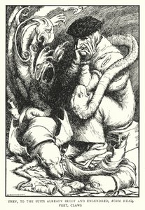 De bildar huvud, fötter, klor (litho) till de dräkter som redan har fötts och skapats. av William Heath Robinson