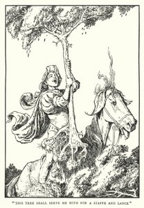 "Detta träd ska tjäna mig både som stav och lans" (litho) av William Heath Robinson