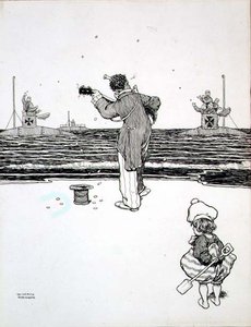Handla med fienden på Yarmouth Sands, från "Några skrämmande krigsbilder" av William Heath Robinson