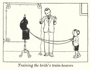Träning av brudens tågbärare (litho) av William Heath Robinson